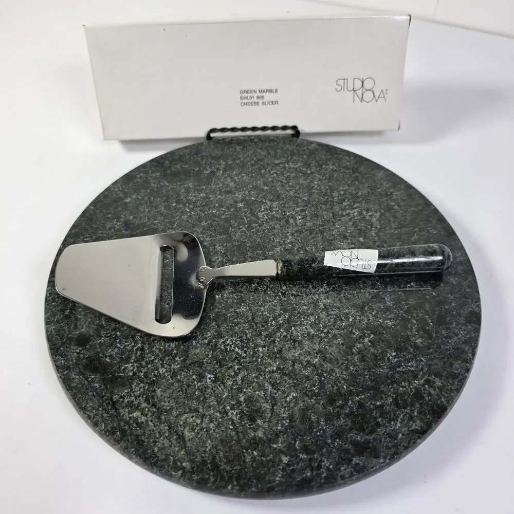Studio Nova Green Marble Cheese Board Charcuterie Serving Tray & Cheese Slicer